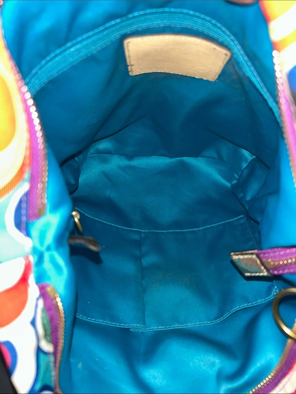 Coach Multicolor Signature Circle Tote with Gold Trim